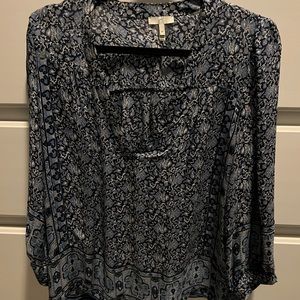 Joie blue silk blouse m medium floral fall winter